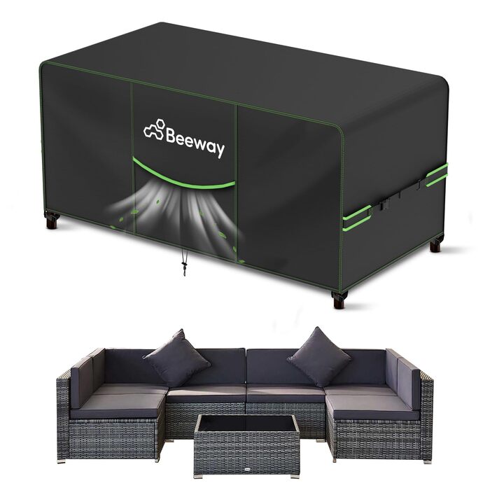 Чохол для садово-патіо меблів BEEWAY V2.0 300x200x92cm, водонепроникний, анти-UV, чорний
