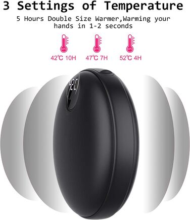 Електричний грієчка для рук EXTSUD: портативний, акумуляторний, USB Powerbank. Чудовий подарунок на зиму для чоловіків та жінок (чорний)