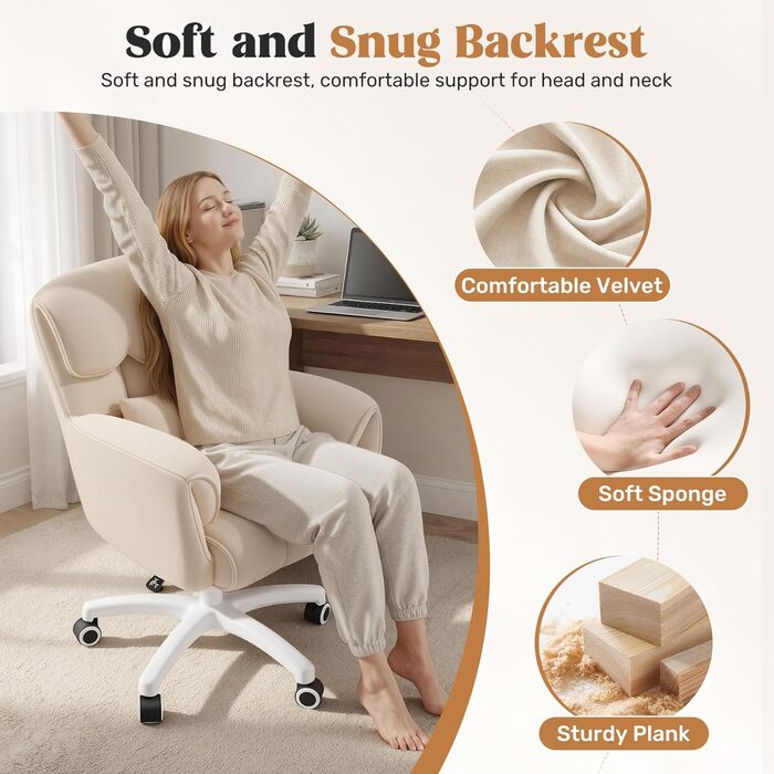 Ергономічне крісло для дому та офісу, обертове, регульоване по висоті, для робочого кабінету, спальні, бежеве