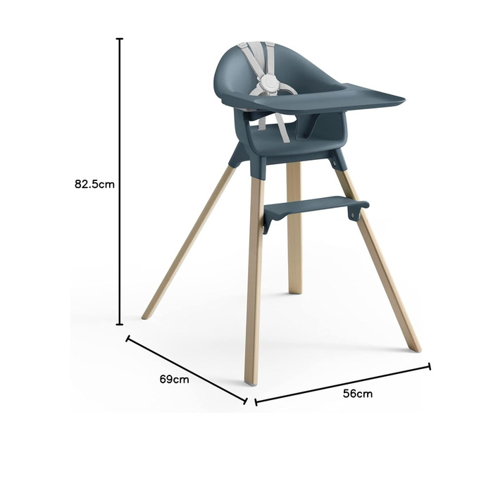 Дитячий стільчик Stokke Clikk, Fjord Blue – комплект з підносом та ременем безпеки, ергономічний, регульований, 6-36 місяців, до 15 кг