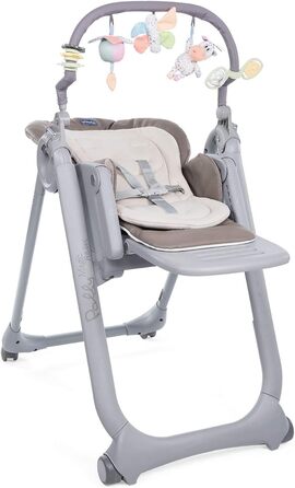 Високий стільчик Chicco Polly Magic Relax з іграшковим центром та зменшувачем для новонароджених, 8 положень по висоті, 4 колеса, Made in Italy