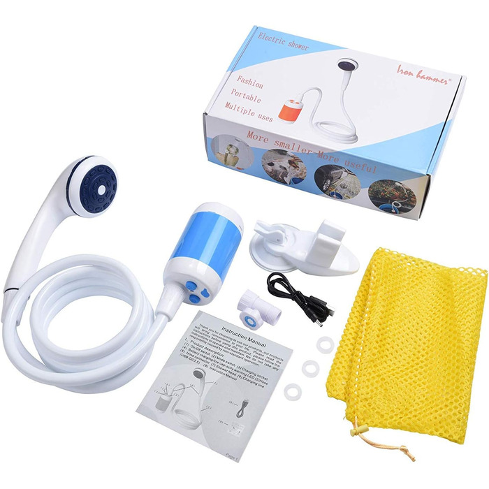 Електричний душ для кемпінгу Iron Hammer портативний, акумуляторний (4800 mAh), регульована швидкість, для авто, тварин (синій)