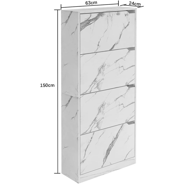 Стелаж для взуття BAKAJI з МДФ, 4 дверцята, компактний, 63x24x150 см, зелений та дуб