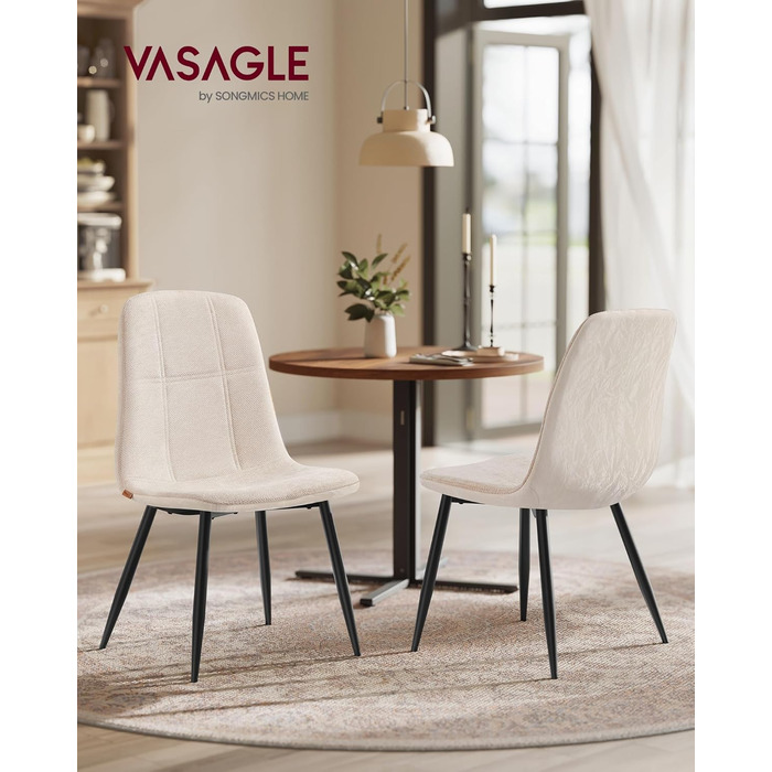 Стільці для їдальні VASAGLE (2 шт.) - м'які, з металевими ніжками, регульовані, кремово-білі