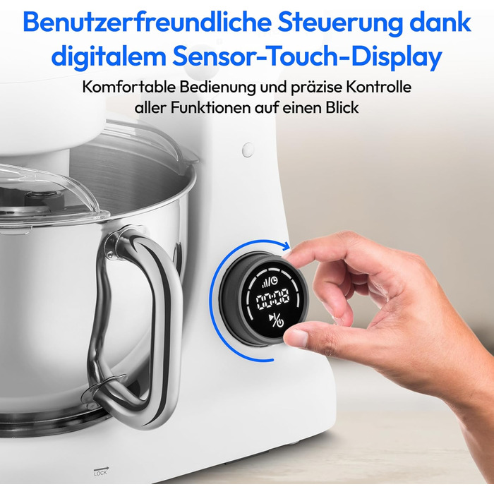 Кухонна машина MEDION MD 12600 з м'ясорубкою, 4.6 л чаша з нержавіючої сталі, тихий двигун, 800 Вт, набір насадок для натирання, шинкування та нарізання, сенсорний дисплей, міксер, тістоміс