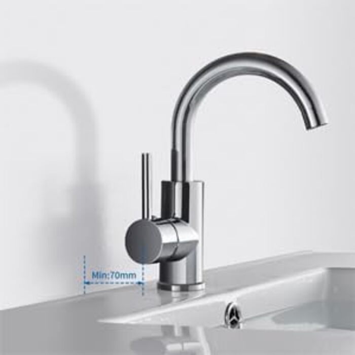 Змішувач для ванної кімнати/кухні Auralum з поворотним виливом 360°, з високоякісної латуні з хромовим покриттям, з підключенням 60 см, однорідний