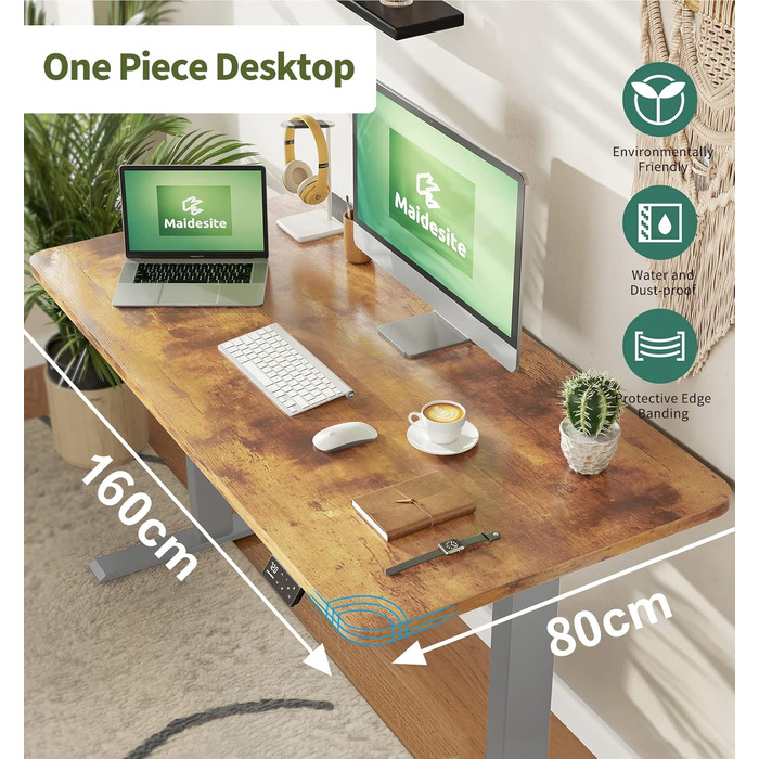 Регульований стіл MAIDeSITe 160 x 80 см з електроприводом та LED-підсвіткою (S1 Pro) сірий + вінтажний коричневий