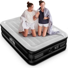 Надувний матрац Ariefina, двоспальне надувне ліжко з вбудованим насосом, надувний матрац для дому з швидким надуванням, міцне надувне ліжко за технологією Type-0 для гостей і кемпінгу -190x137x46см