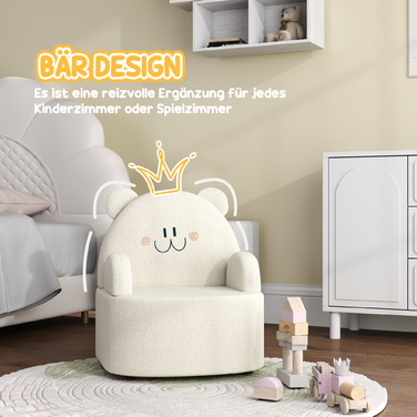 AIYAPLAY Дитяче крісло Teddy Fleece Bear Shape для дітей 1,5-3 років, зручний дитячий диван для дитячої кімнати та ігрової кімнати, бежевий