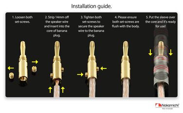 Штекер-банан Nakamichi 24K з позолоченим покриттям з берилієвої міді для кабелю динаміка, 12-18AWG, 4 мм, 6 пар