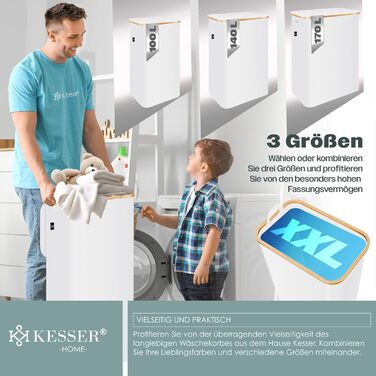 Кошик для білизни KESSER® з кришкою, 2 відділення, складний, 100 л, білий
