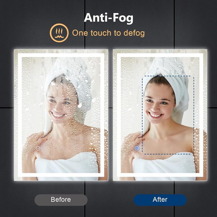 Дзеркало для ванної кімнати зі світлодіодним підсвічуванням 50x70 см, LED дзеркало з сенсорним вимикачем, 80x60 см з 3-кольоровим регулюванням яскравості