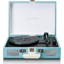Вініловий програвач Lenco TT-110 Classic Phono, портативний, 33/45/78 об/хв, Bluetooth, ремінний привід, 2 вбудовані динаміки, AUX-IN, RCA-Out, 3,5 мм, синьо-білий