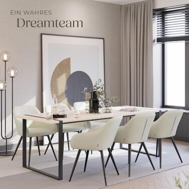 Тектейк® 4X Крісло для їдальні з підлокітниками, оббивка Cord, Lounge-крісло, для вітальні, кухні, офісу - (Набір 6 шт., Кремовий/Чорний)