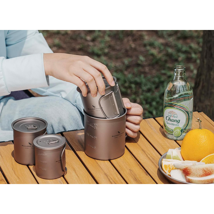 iBasingo Titan Camping Посуд: Чайник, Каструля, Кружка з кришкою та складним ручками (200-750мл) для кемпінгу, трекінгу, пікніка