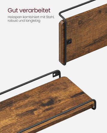 Набір кутових настінних полиць VASAGLE у стилі лофт, L-подібні полиці для вітальні, спальні та кухні, вінтажний коричневий та чорний, 2 шт. (LLS831B01)