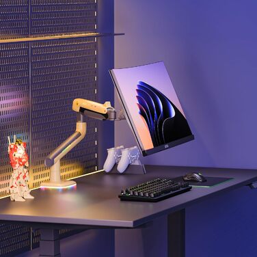 Кріплення для монітора NB Ergonomic для широких моніторів до 60 дюймів, RGB, підставка для монітора, навантаження до 20 кг, VESA 75 & 100 (жовтий)