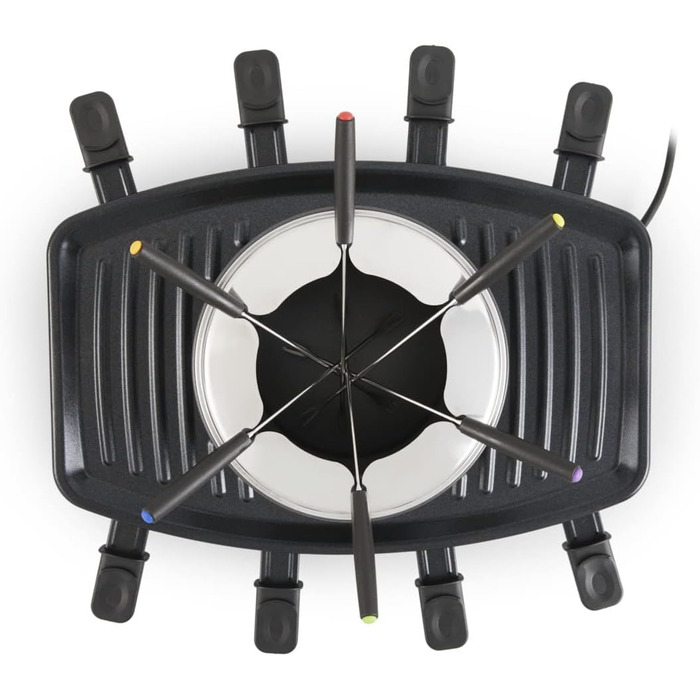 Набір для раклет, фондю та гриль MAGNANI 3 в 1 на 8 осіб з регулюванням температури, виделки та сковорідки, 1100W, антипригарне покриття