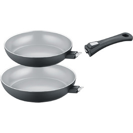 Набір сковорідок Berndes b.perfect 2 шт. - універсальна сковорода 24/28 см, знімний ручка, для всіх плит, антипригарне покриття, алюміній, без PFAS, чорний