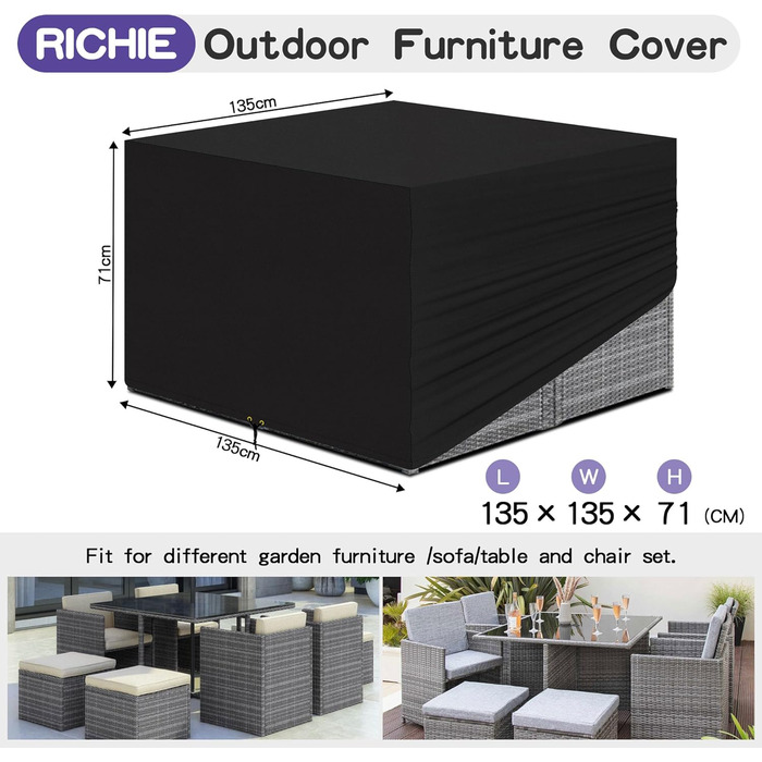 Водонепроникний чохол для садово-патіо меблів RICHIE 420D Oxford, 170x95x71 см, прямокутний, захист від УФ-променів