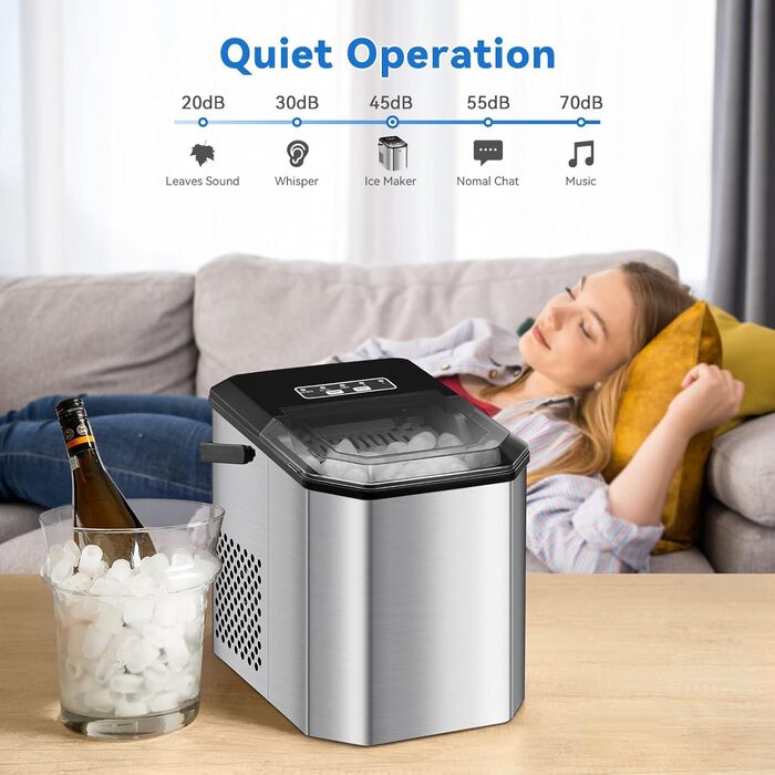 Льодогенератор Eiswürfelmaschine 120W, 9 кубиків за 6 хв, 11.8 кг/24 год, самоочищення, з лопаткою та кошиком для вечірок, офісу, бару, кемпера, 2.3 л