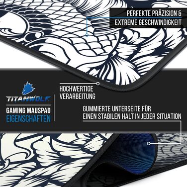 Килимок для миші Titanwolf XXXL 1500x800 мм - великий формат, гумовий, антиковзаючий, для геймінгу, з дизайном Koi Tattoo