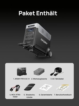 Портативна електростанція AFERIY 3840Wh з LiFePO4 акумулятором, 3600W, USV, 3 виходи 230V AC, 7200W (пікова потужність), для кемпінгу та подорожей