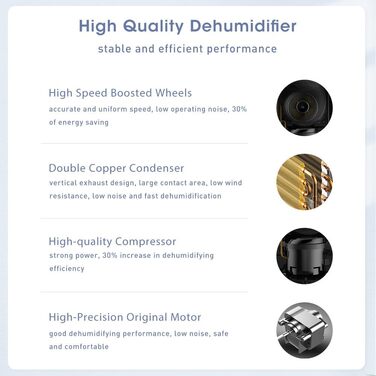 Електричний осушувач повітря Kalopsia: 50 л/день для підвалу та квартири - резервуар 8 л, 120 м², 46 дБ, автоматичне осушення, зливний насос та таймер 24 години, чорний