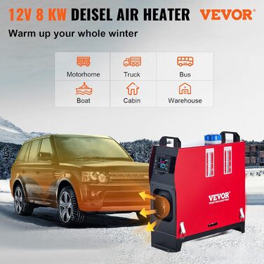 Дизельний обігрівач VEVOR 12V, 8kW для авто, RV, човнів, автобусів та вантажівок (червоний)