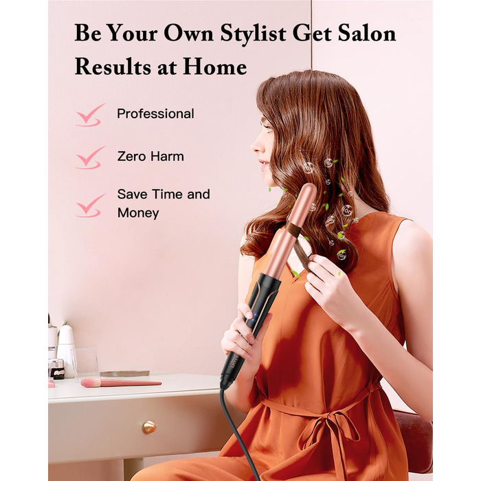 BESTOPE PRO Локкенстаб: Набір для завивки волосся 5-в-1 з 3 насадками, регулюванням температури, швидким нагрівом, рукавичкою та кліпсами, рожеве золото