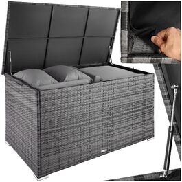 Скриня для зберігання садових речей Tectake з поліротангу, 750 л, чорна - водонепроникна, з газовими амортизаторами, 145x82.5x79.5 см