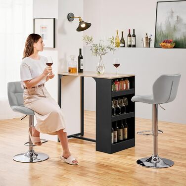 Барні стільці Yaheetech 2 шт. регульовані по висоті, обертаються на 360°, з підніжками та спинкою, з PU-шкіри, сірі (2 шт.)