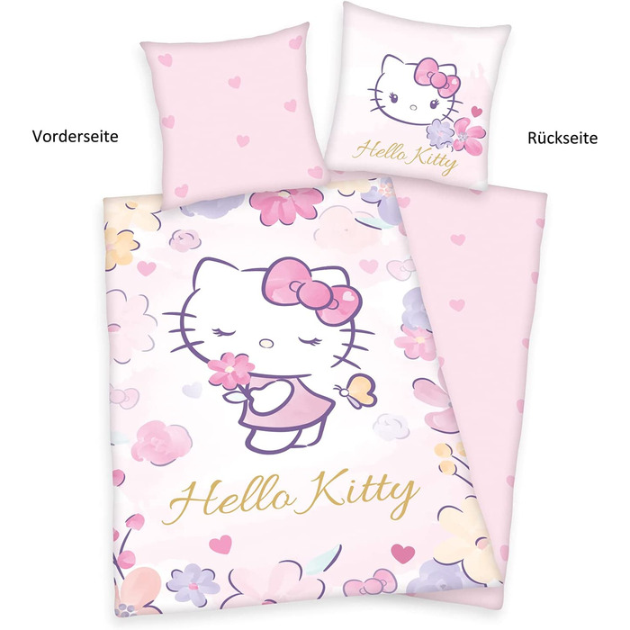 Комплект постільної білизни Klaus Herding Hello Kitty 80х80 см + 135х200 см рожевий