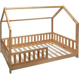 Ліжечко Avilia у формі хатинки дитяче ліжечко у формі будиночка з соснового дерева з 16 ламелями, 195 х 98,2 х 145,7 см, коричневого кольору