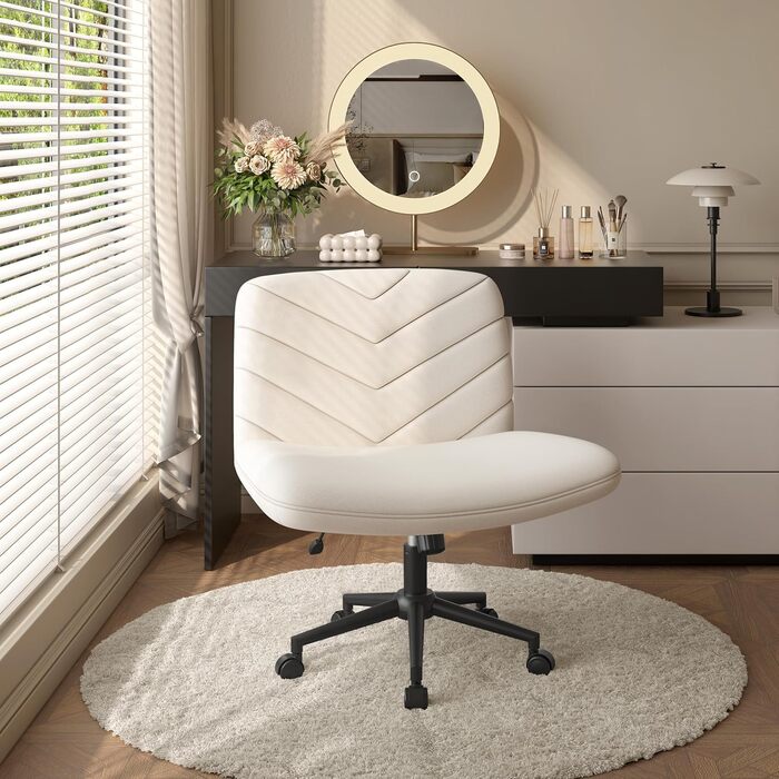 Крісло офісне Yaheetech з колесами, регульоване по висоті, з широким сидінням та середньою спинкою, для офісу та спальні, бежеве