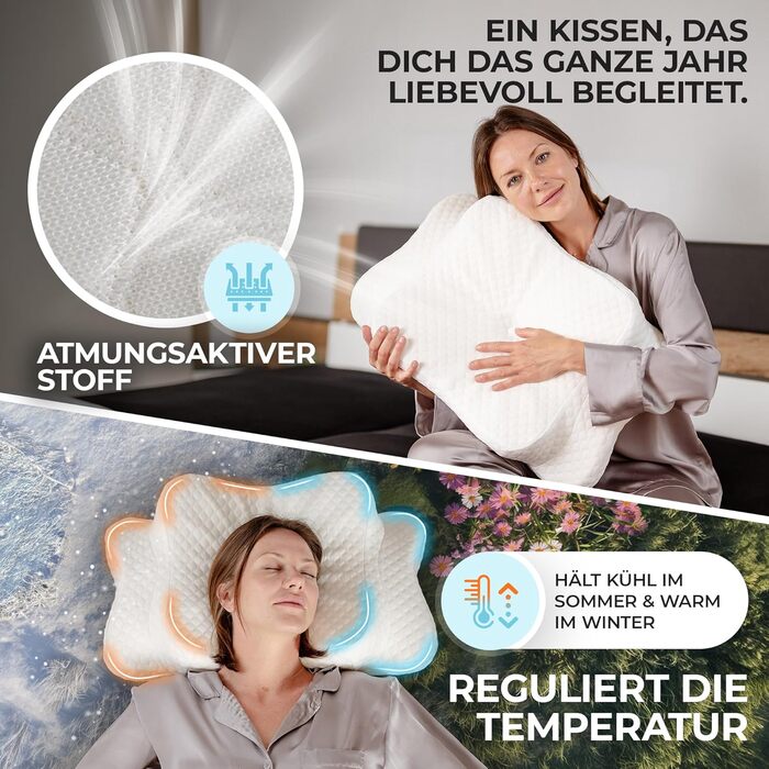 Подушка для шиї з Memory Foam, ергономічна, Oeko-TEX®, регулює температуру, біла