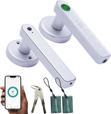 Розумний замок з відбитком пальця Smart 5-в-1: App-керування, відбиток пальця, IC-карта, пароль, запасний ключ. Електронний цифровий замок для дверей. Підходить для розумних дверей срібного кольору.