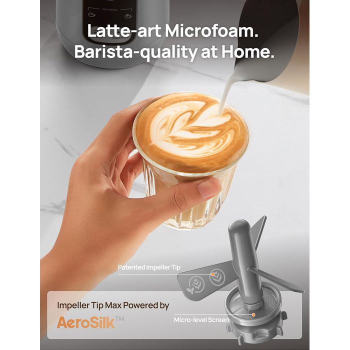 Електричний спінювач молока Dreo 8-в-1 для лате-арт, 270 мл, з підігрівом, LED, сріблястий