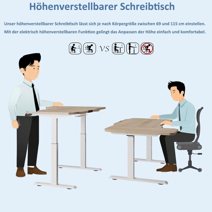 Електричний кутовий стіл з регулюванням висоти 150 см, L-подібний, з 4-ма пам'ятями, світлий дуб, для дому та офісу