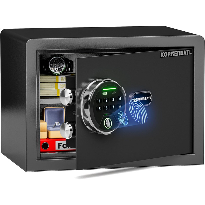 Сейф з відбитком пальця з LED-підсвічуванням – біометричний сейф з тихим відкриванням, підсвічуванням клавіатури, нержавіюча сталь, захист від викрадення