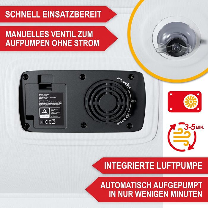 Надувне ліжко самонадувне – для 2 осіб – 203 x 152 x 46 см – з електричним насосом – надувне ліжко для гостей, надувається за 3-5 хвилин – вбудована подушка (Білий)
