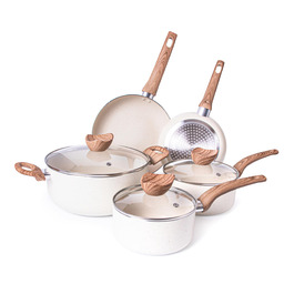 Набір каструль та сковорідок з антипригарним покриттям Nuovva - 8 предметів, кремовий граніт, для індукційних плит