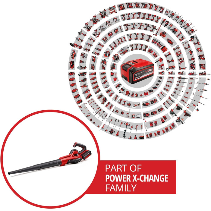 Einhell GE-UB 18/250 Li E-Solo: Акумуляторний повітродув Power X-Change (18 В, 250 км/год, 3 насадки, регулювання швидкості, без акумулятора + акумулятор 4.0Ah та зарядний пристрій)