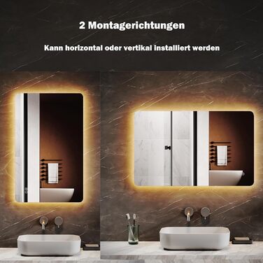 LED дзеркало для ванної кімнати 60x80 см з підсвіткою, сенсорне, протизапар, IP44, 3 колірні температури