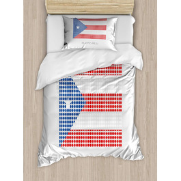 Набір підковдр ABAKUHAUS Пуерто-Ріко для односпальних ліжок, Національний прапор з крапками, Захист від кліщів Astroergy Friendly з наволочкою, 130 x 200 см - 70 x 50 см, блідо-сірий червоний