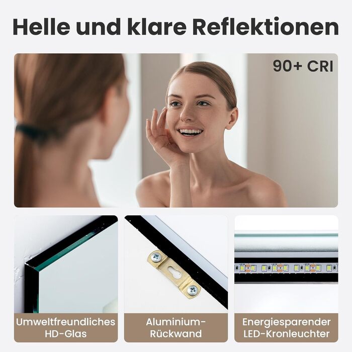 LED дзеркало для ванної кімнати з підсвічуванням | Водостійке IP54 | Сенсорне управління | 70x50 см | Стиль 2