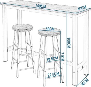 Барний стіл 2 барні стільці, металевий, світлий дуб, 140x40x100см, 30heiBH130hei-2