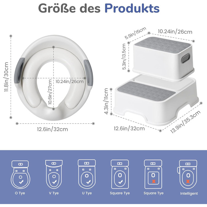 Унітаз дитячий з драбинкою та підставкою Deanic (Сірий) для дітей від 1 до 6 років + 2 подушки та щітка