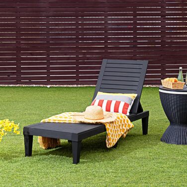 Лежак для відпочинку Giantex для саду та тераси, чорний, з регульованою спинкою, 190x57,5x29 см, до 180 кг