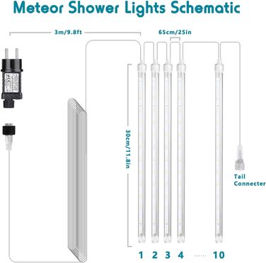 Дощові ліхтарі Meteor Shower, BrizLabs 240 LED Різдвяні гірлянди з бурульками, 30 см, холодний білий